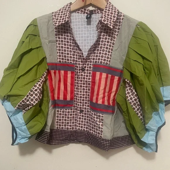 Patchwork Blouse with Green and Red Accents - Picture 3 of 5
